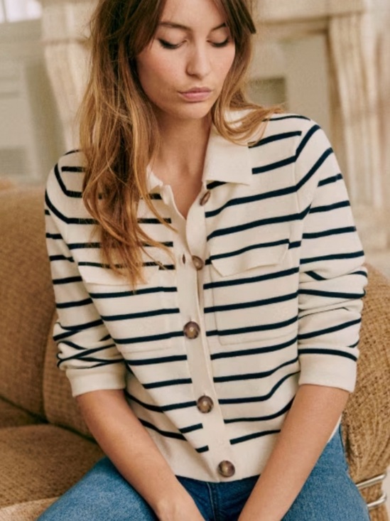 Sezane Sweaters - Sézane Betty Cardigan in Ecru and Navy Blue Color Womens size Small/Medium